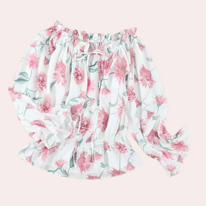 Damenbluse Schulterfrei Langärmlig Floralmuster Sommerbluse