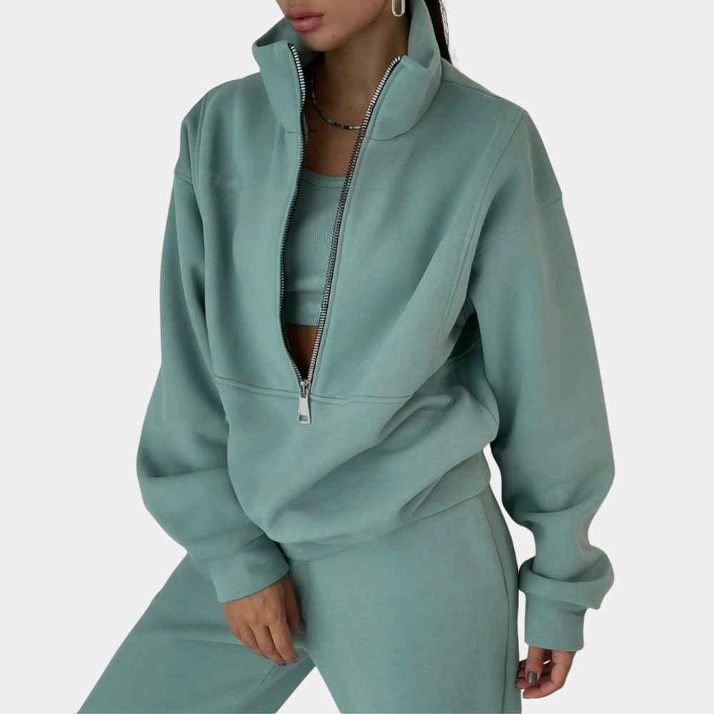 Damen Sweatshirt Relaxed Fit Hoher Kragen Langärmlig