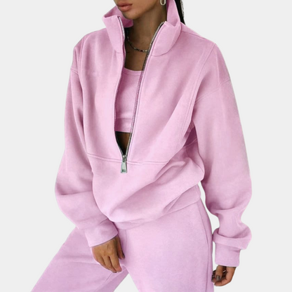 Damen Sweatshirt Relaxed Fit Hoher Kragen Langärmlig