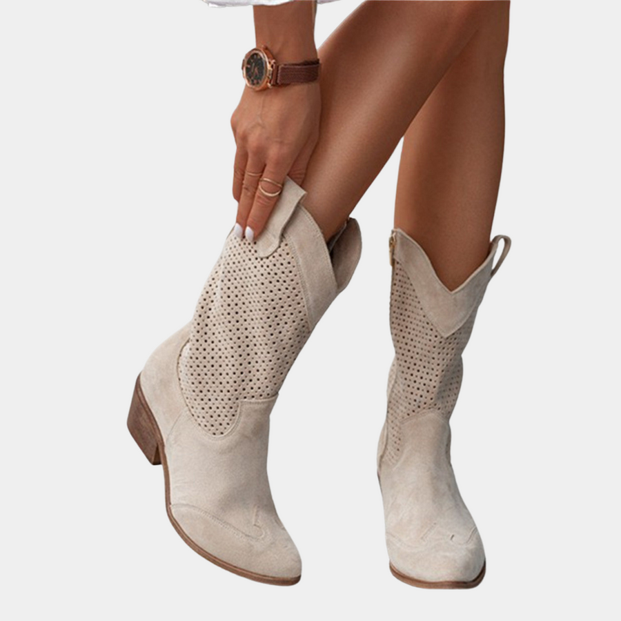 Damen Cowboystiefel Atmungsaktives Leder Braun - Norvielle