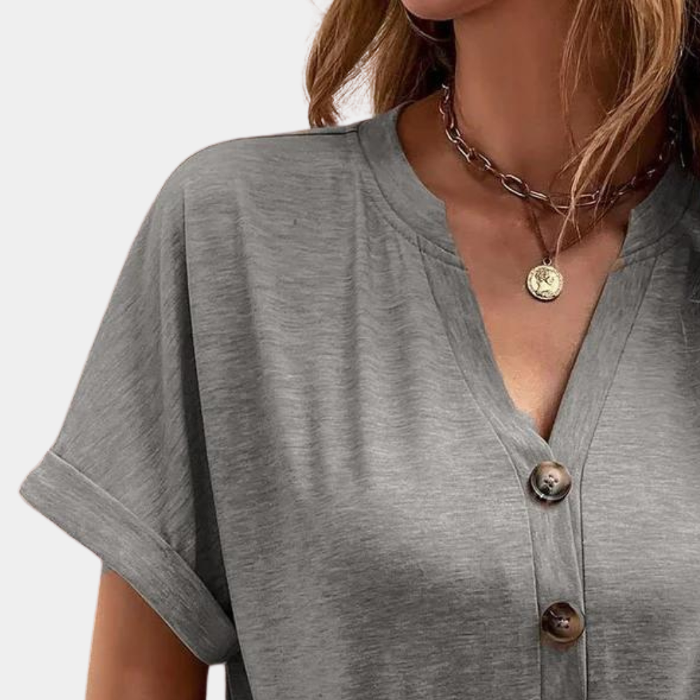 Damen V-Ausschnitt Bluse Kurzärmelig Einfarbig Sommerbluse