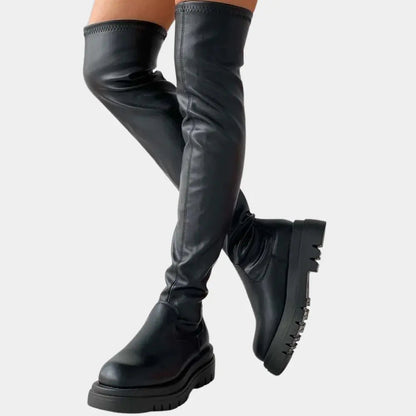 Damen Überknie Stiefel Chic Leder
