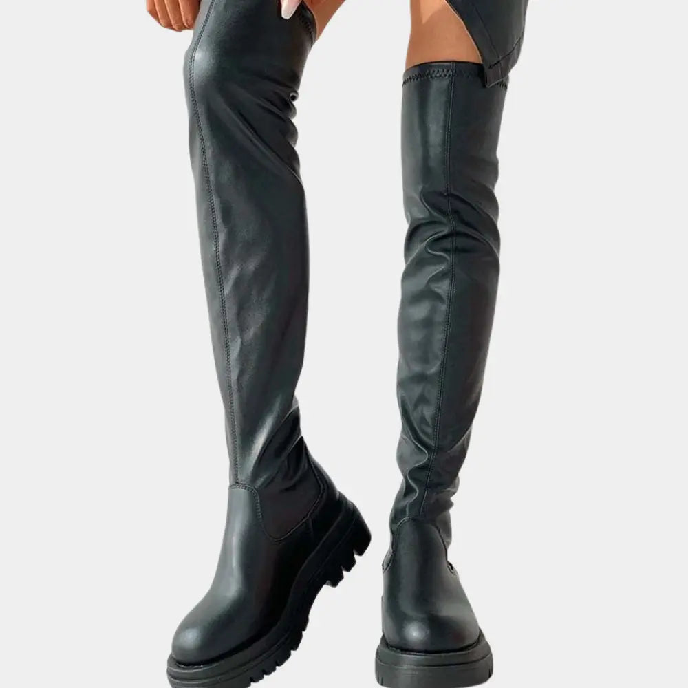 Damen Überknie Stiefel Chic Leder