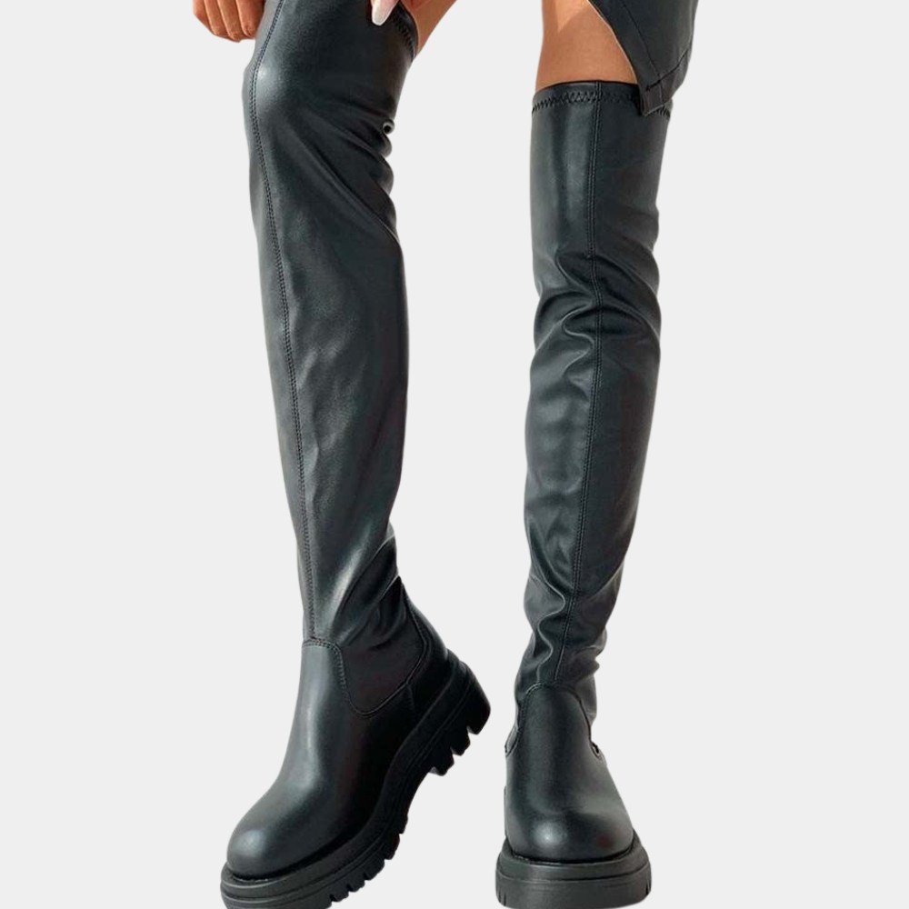 Norvielle Damen Overknee Stiefel Schwarz - Norvielle
