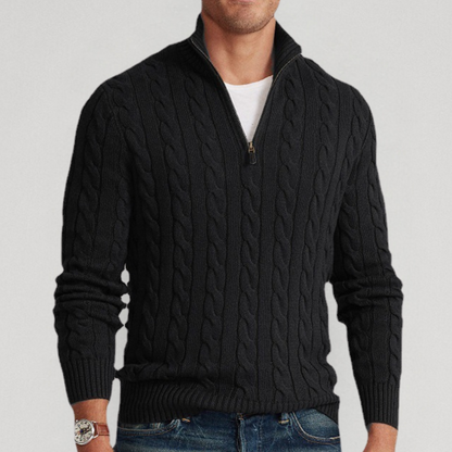 Herren Strickpullover Viertelzip Zopfmuster Beige - Norvielle