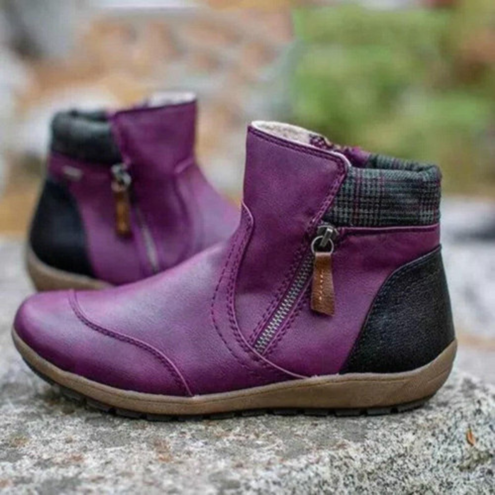 Damen Stiefeletten Echtes Leder Runde Zehe