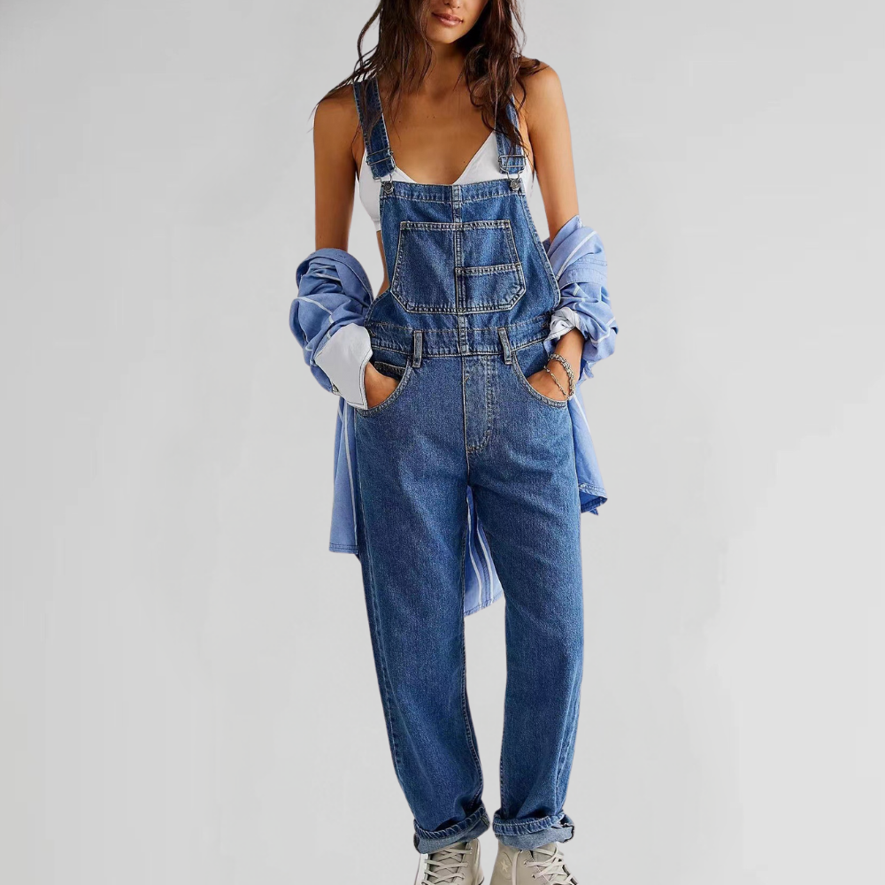 Norvielle Damen Latzhose Denim Cross-Back-Design