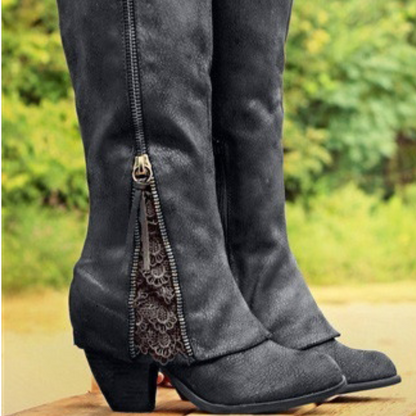 Desnia Damen Stiefel Reißverschluss Blockabsatz Western Look