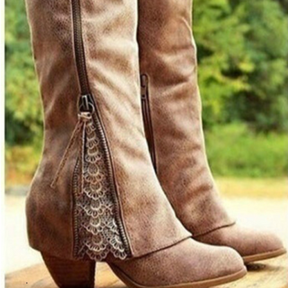 Desnia Damen Stiefel Reißverschluss Blockabsatz Western Look - Norvielle