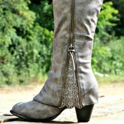Desnia Damen Stiefel Reißverschluss Blockabsatz Western Look