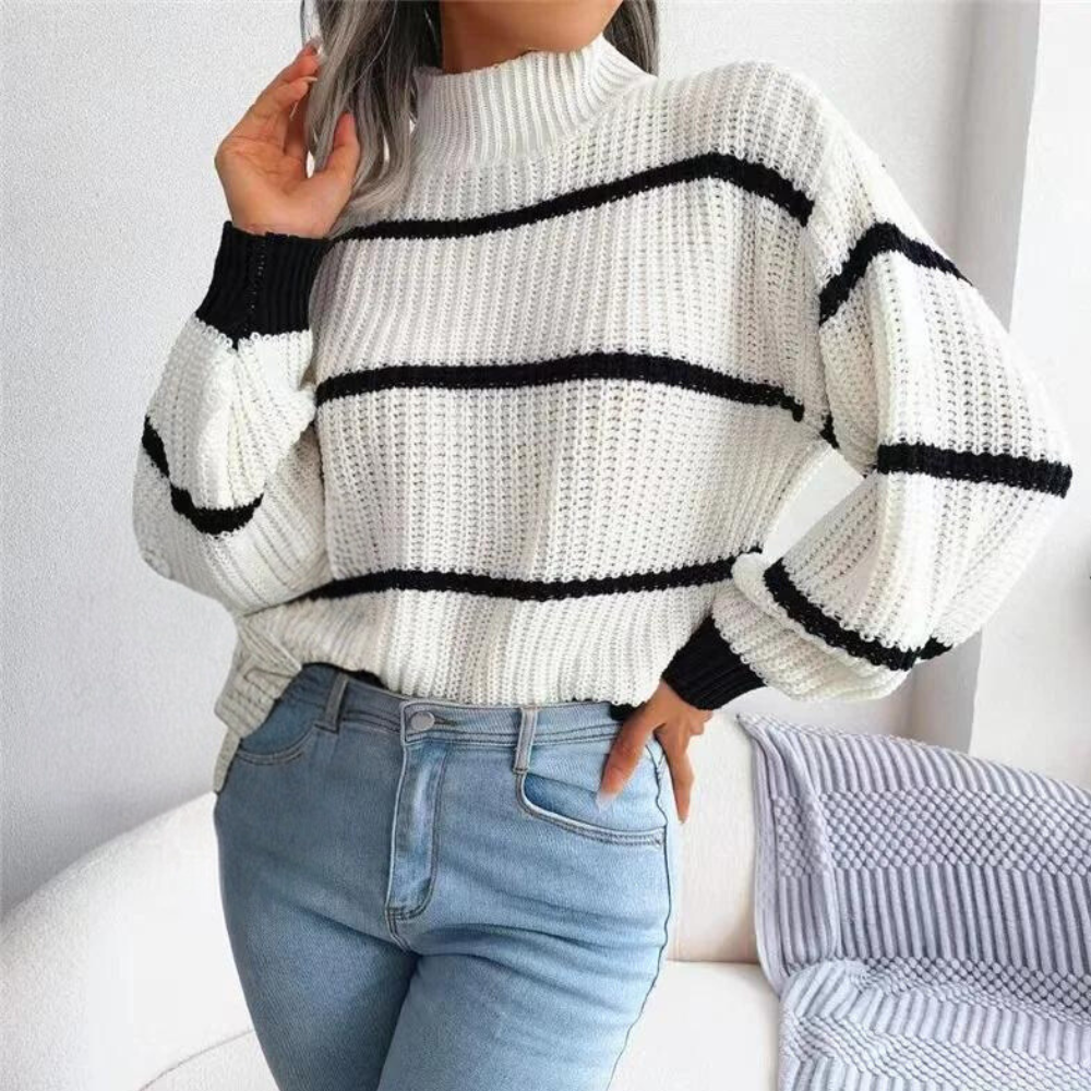 Norvielle Damen Pullover Weich Hohem Ausschnitt