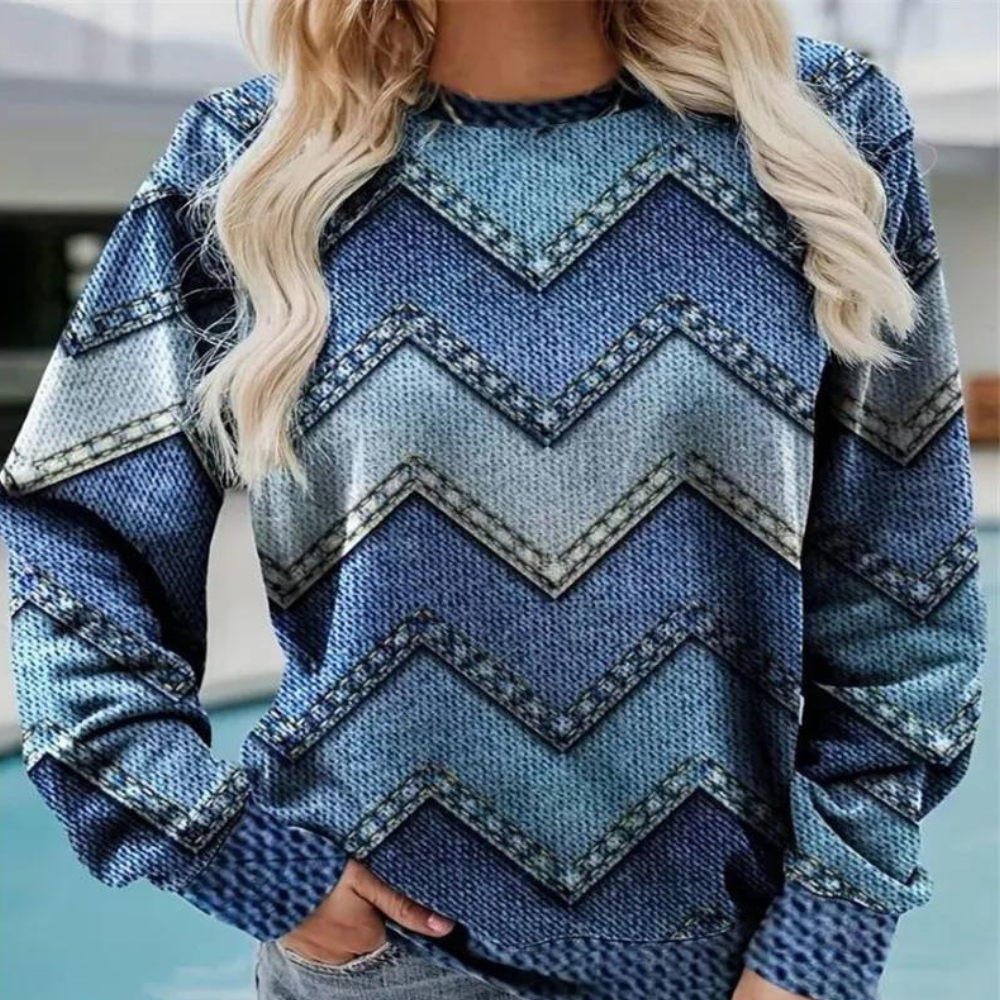 Norvielle Damen Sweatshirt Chevron-Muster Weich Beige - Norvielle