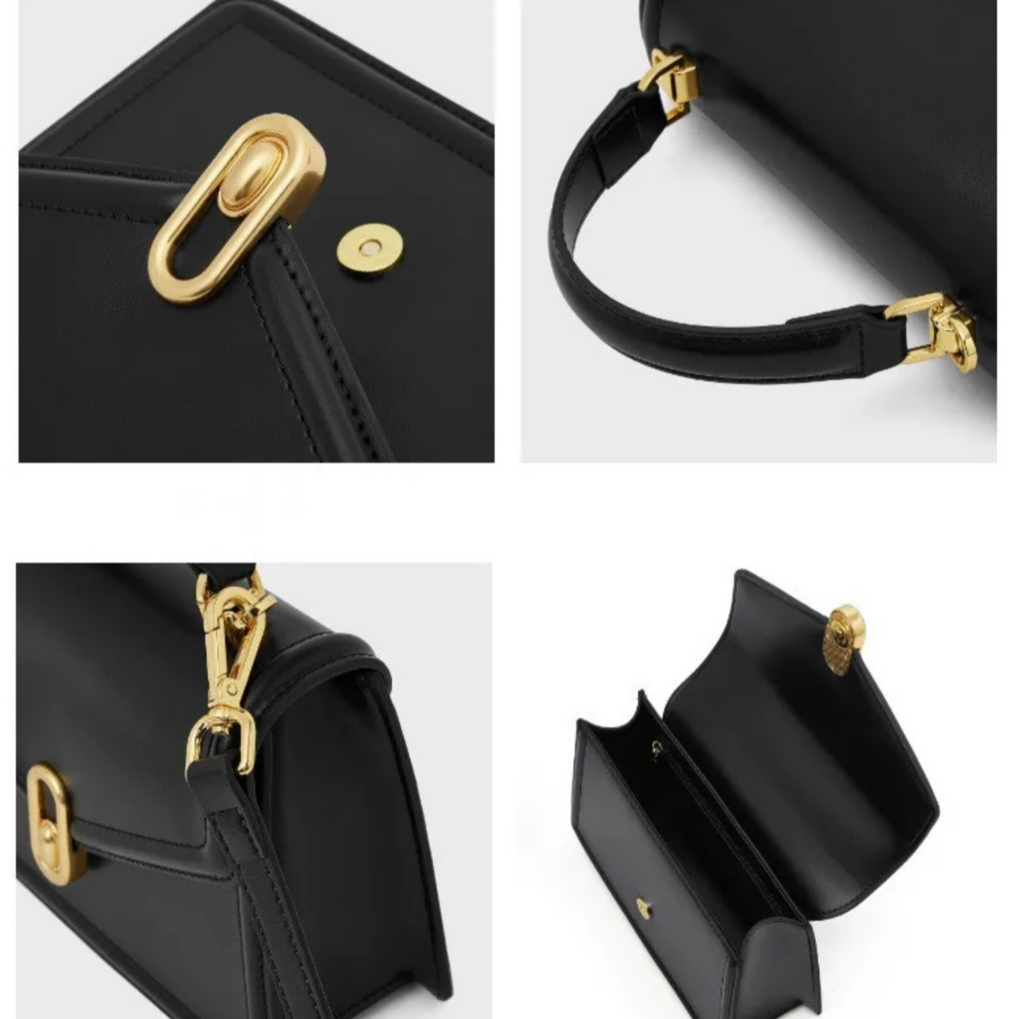 Damenhandtasche Strukturiert Leder -Handle Goldfarben