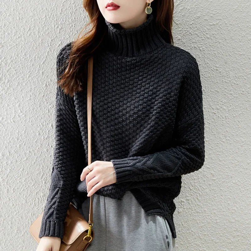 Damen High-Neck Grobstrickpullover