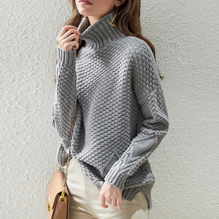 Damen High-Neck Grobstrickpullover