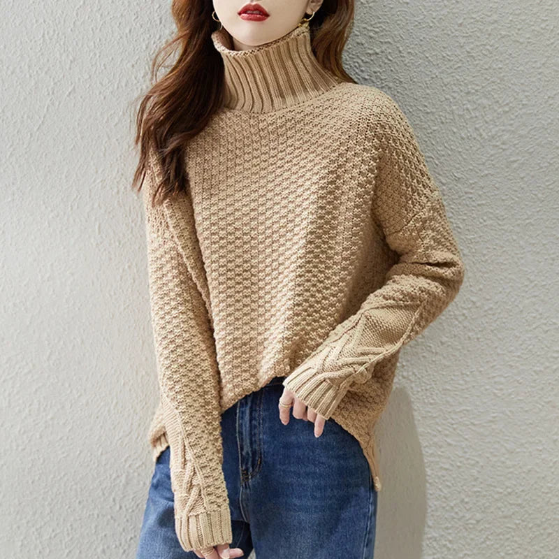 Damen High-Neck Grobstrickpullover