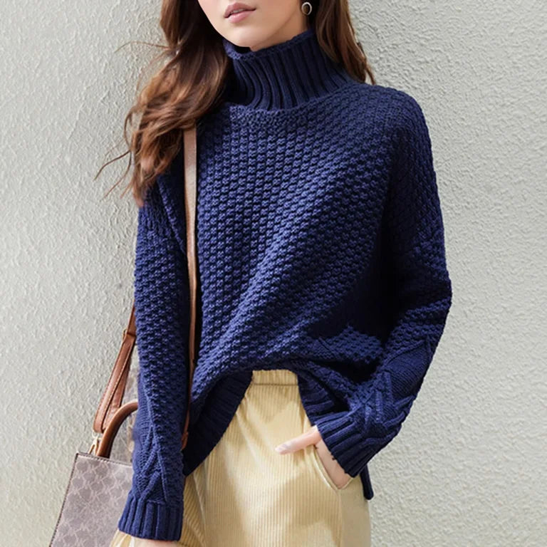 Damen High-Neck Grobstrickpullover