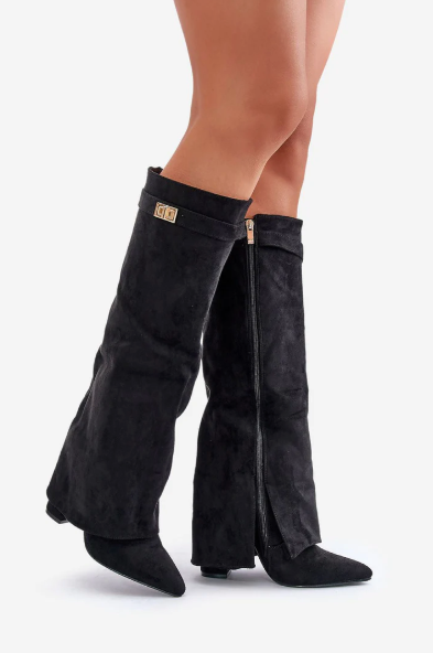 Damen Stiefel Hoch Klappe Weicher Blockabsatz
