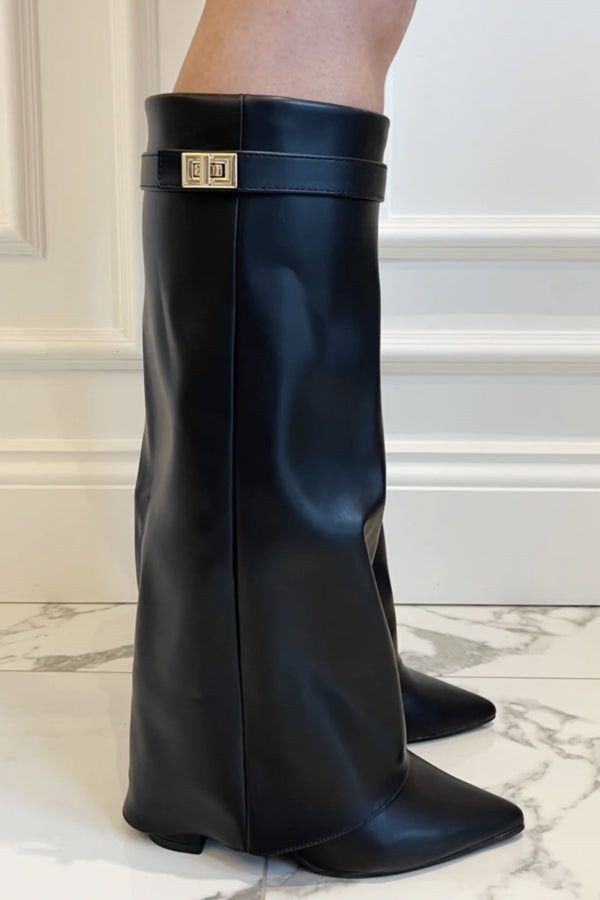 Damen Stiefel Hoch Klappe Weicher Blockabsatz