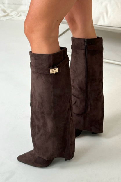 Damen Stiefel Hoch Klappe Weicher Blockabsatz