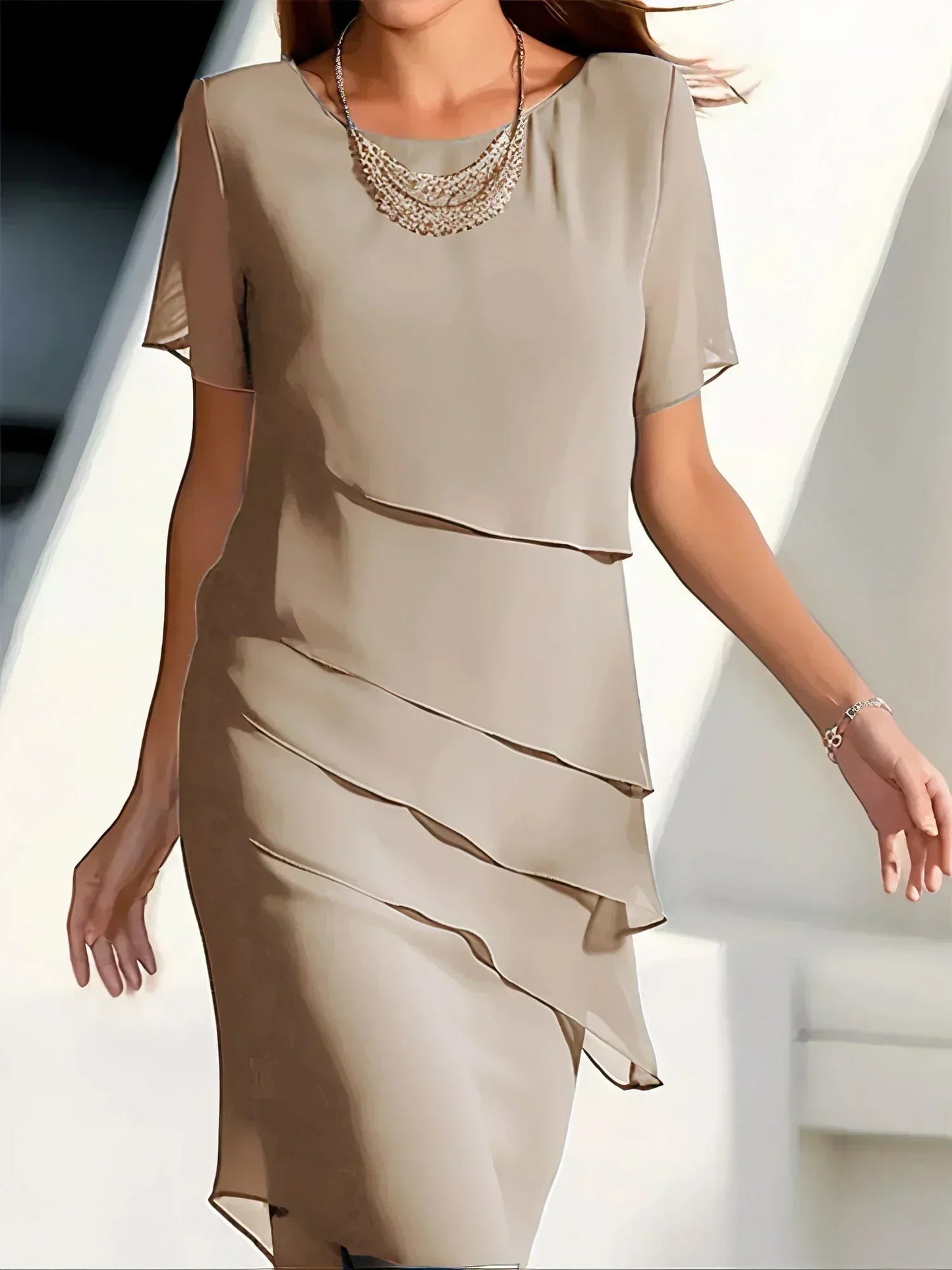 Damen Kleid Asymmetrischer Saum Mehrschichtig Elegant