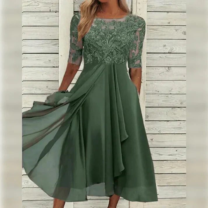Norvielle Damen Midikleid Spitze Chiffon - Norvielle