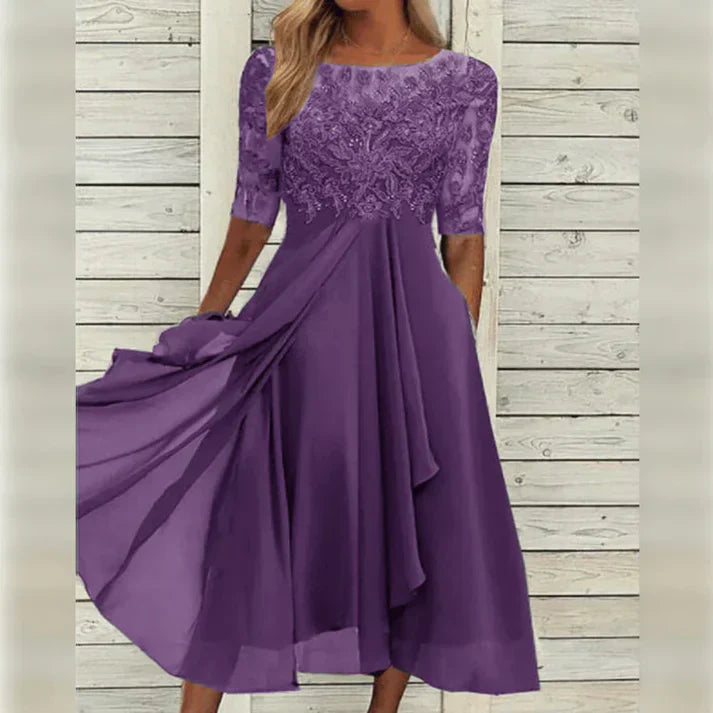 Norvielle Damen Midikleid Spitze Chiffon