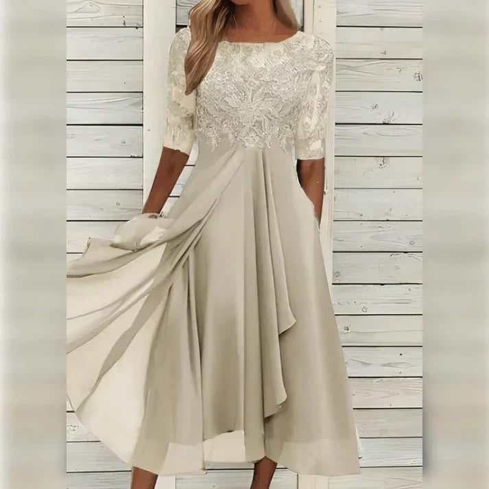 Norvielle Damen Midikleid Spitze Chiffon