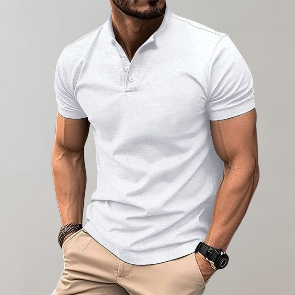 Herren Kurzarm-Polo-Shirt Knopfleiste Weiß