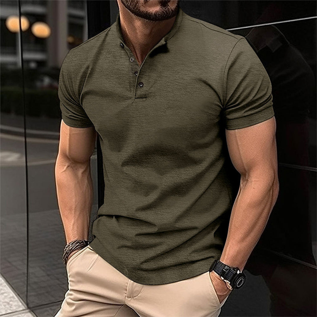 Herren Kurzarmshirt Stehkragen Knopfleiste Sommer Weiss - Norvielle