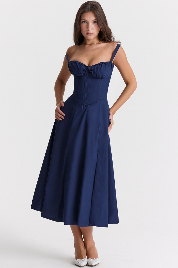 Damen Midikleid mit Corsage und Trägern
