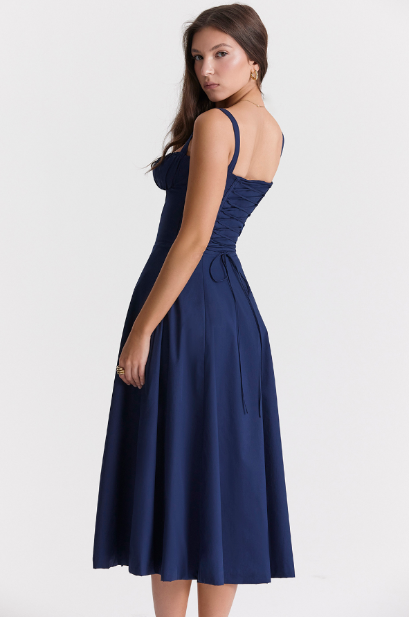 Damen Midikleid mit Corsage und Trägern