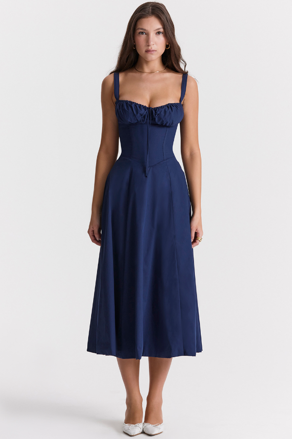 Damen Midikleid mit Corsage und Trägern