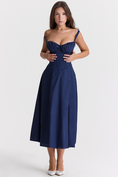 Damen Midikleid mit Corsage und Trägern
