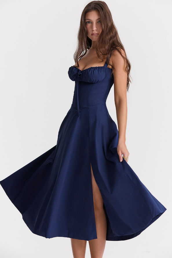 Damen Midikleid mit Corsage und Trägern Schwarz - Norvielle