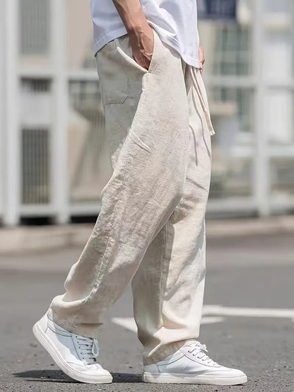 Herren Leinenhose Baggy Sommer Beige Lässig