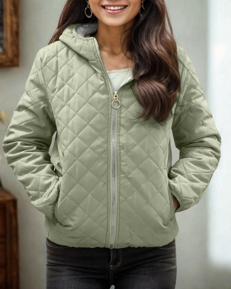 Damen Steppjacke Fleecegefüttert Kapuze Relaxed Fit