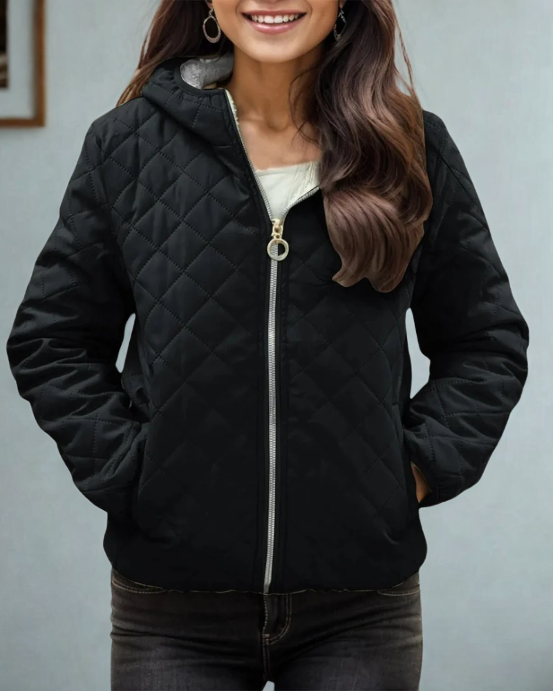 Damen Steppjacke Fleecegefüttert Kapuze Relaxed Fit