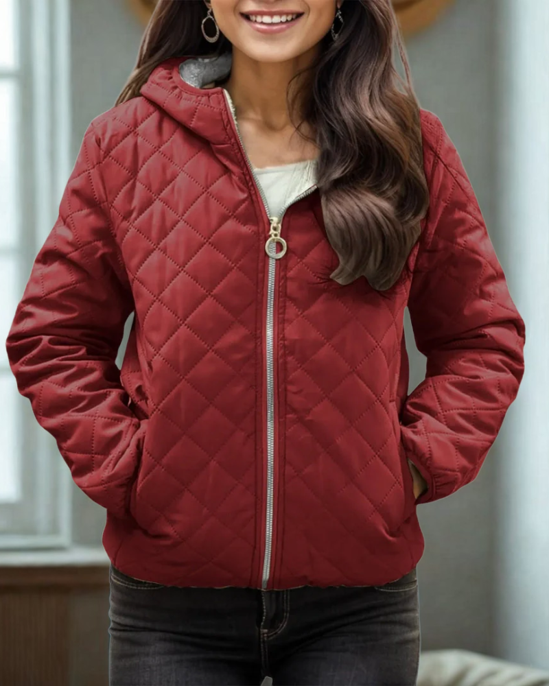 Damen Steppjacke Fleecegefüttert Kapuze Relaxed Fit