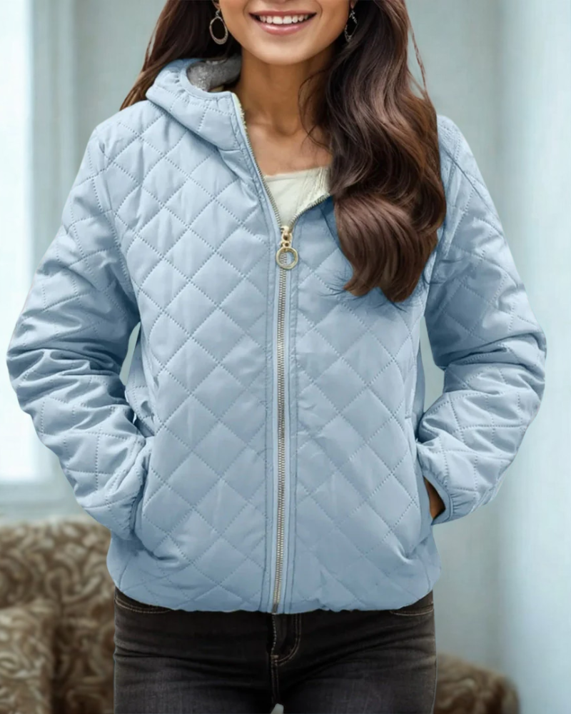 Damen Steppjacke Fleecegefüttert Kapuze Relaxed Fit Schwarz - Norvielle