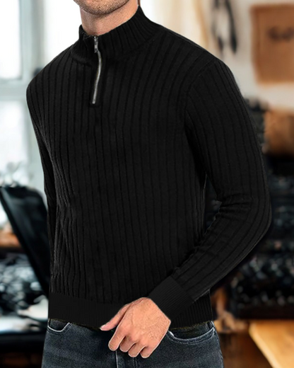 Herren Strickpullover Baumwolle Langarm Reißverschlusskragen Regular