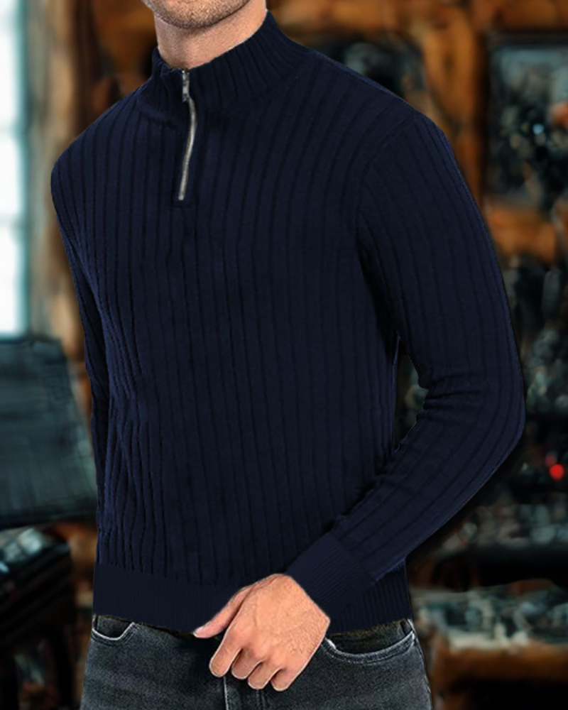 Herren Strickpullover Baumwolle Langarm Reißverschlusskragen Regular