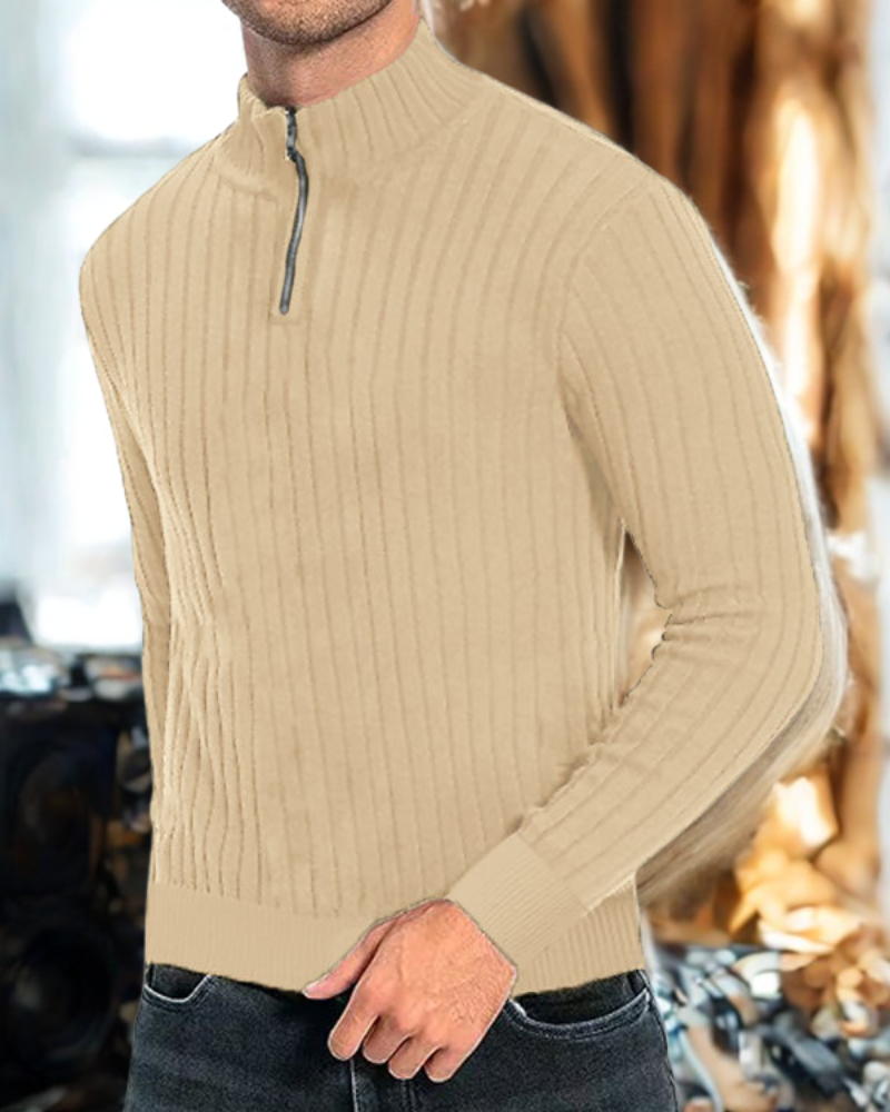 Herren Strickpullover Baumwolle Langarm Reißverschlusskragen Regular