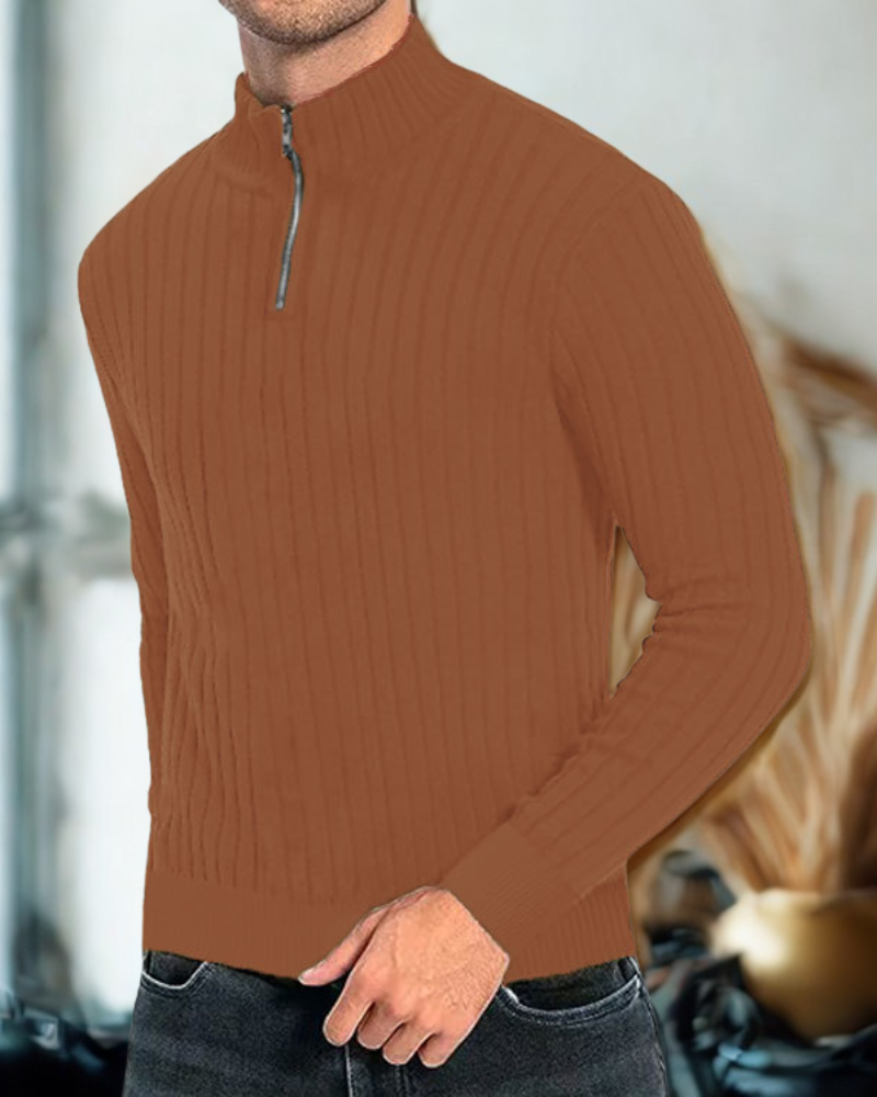 Herren Strickpullover Baumwolle Langarm Reißverschlusskragen Regular