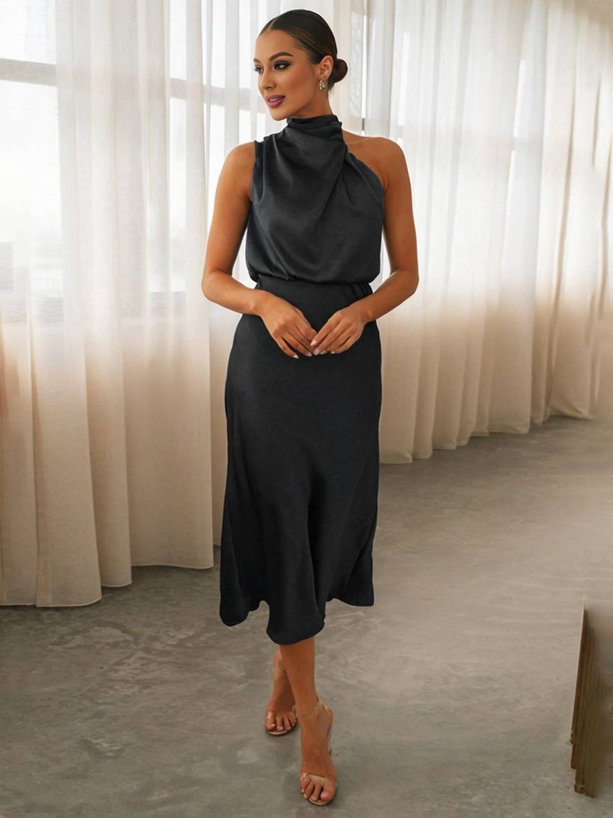 Lange Satin Brautjungfernkleid Ärmless Elegant