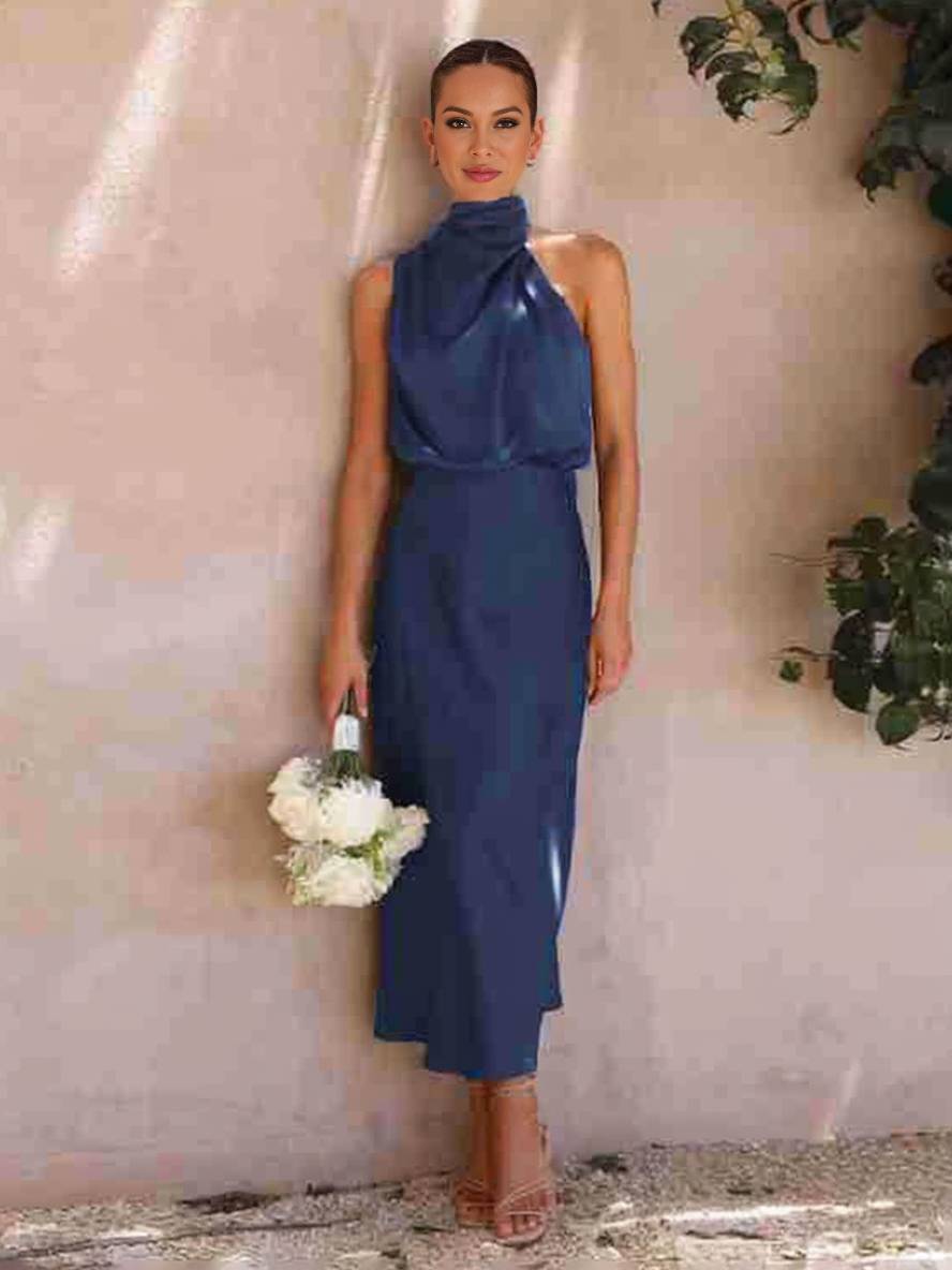 Lange Satin Brautjungfernkleid Ärmless Elegant