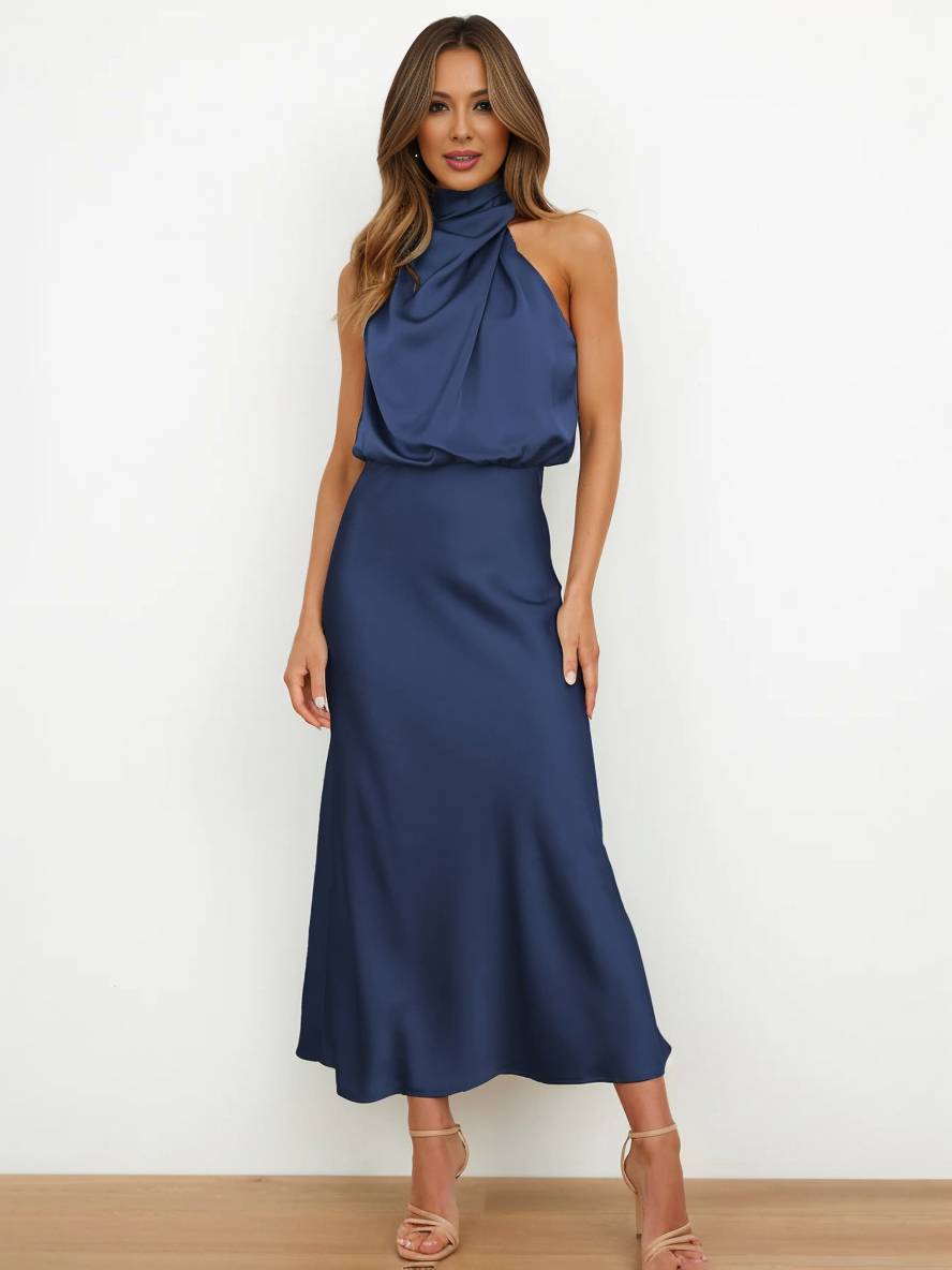 Lange Satin Brautjungfernkleid Ärmless Elegant