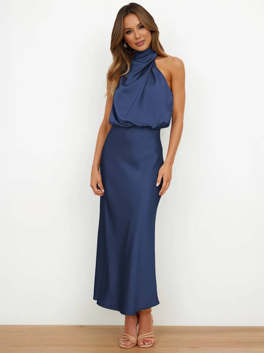 Lange Satin Brautjungfernkleid Ärmless Elegant
