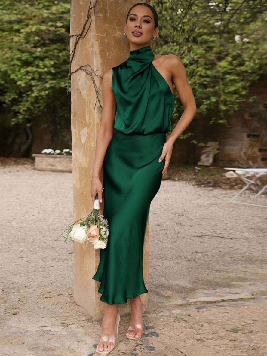 Lange Satin Brautjungfernkleid Ärmless Elegant