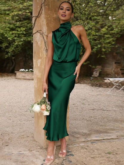 Lange Satin Brautjungfernkleid Ärmless Elegant